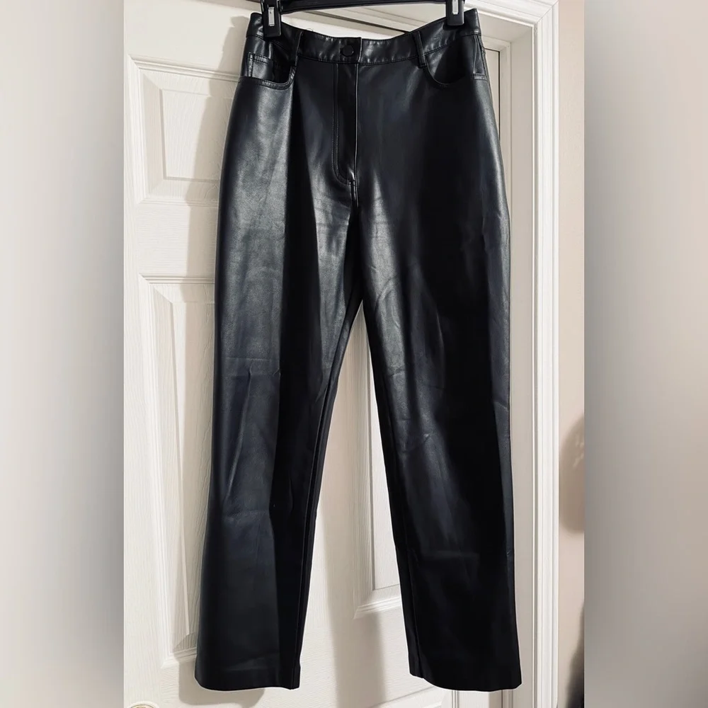 NWOT OAK + FORT Black Leather Pants - Picture 4 of 11